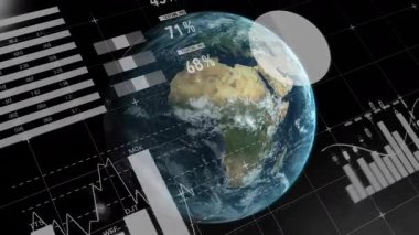 Dünya 'nın 3 boyutlu küresi, şamdan grafikleri ve turta kaplamalarıyla sanal arayüzde görselleştiriliyor. Küresel, analitik, geleceksel, veri, görselleştirme, dijital, teknoloji