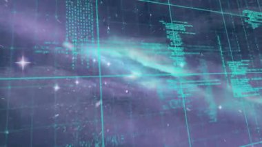 Merkezi parlak ışıltı kozmik manzarada girdap yeşili nebula ve soluk bir ızgara yayıyor. Astronomi, uzay aracı, fütüristik, göksel, galaksiler, bilim, keşif