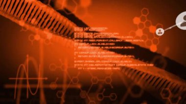 Soyut sarmal, turuncu sahne boyunca çaprazlama uzanarak veri hatları üzerinden kullanıcı simgelerini birbirine bağlıyor. Teknoloji, bağlantı, veri görselleştirme, dijital arayüz, ağ oluşturma, yenilik, siber