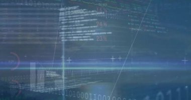 Veri canlandırması ızgarada canlandırılıyor, pasta ve çizgi grafikleri gösteriliyor, ikili akış ve kalp pili. Analizler, gösterge paneli, teknoloji, dijital, finans, modernizasyon, arayüz