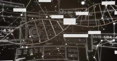 İp desenli sarmalın çapraz dönüşünü gösteren animasyon sahnesi ağ düğümlerini ve panelleri ortaya çıkarıyor. Siber, geleceksel, teknoloji, veri, görselleştirme, dijital, soyut