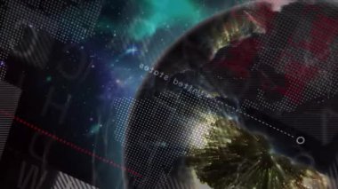 Dünya küresi holografik UI içinde yüzüyor, parlayan ağ çizgileriyle kırmızı çizelgeyi gösteriyor. Gelecek, teknoloji, veri, görselleştirme, sanal, yenilik, dijital