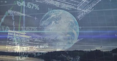 Dünya 'yı limanın üzerinde yüzdürmek, ikili rakamlarla ticaret grafiklerini göstermek, yüzde rakamları. Coğrafya, finans, analitik, teknoloji, veri görselleştirme, denizcilik, yenilik