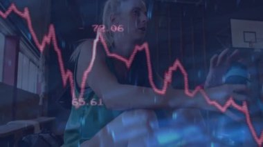 Spor salonunda spor yapan bir kadın, kırmızı dijital grafikle spor performansı verilerini gösteriyor. Atletik, fitness, teknoloji, modern, güçlendirme, sağlık, sağlık