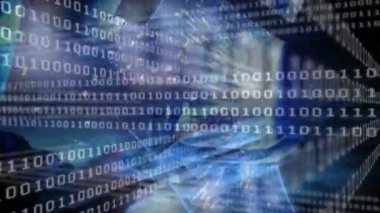 Ethernet bağlantı ağı verileri yüzen ikili kod ve ışık çizgileriyle devre kartında. Teknoloji, veri, bağlantı, fütüristik, dijital, ağ, devre