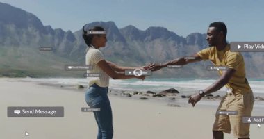 Kadın ve erkek sığ sörf yapıyor, yeşil kabarcıklar ve yüzen kırmızı çubuklar, pazarlamayı arttırıyor. Romantizm, neşe, bağlantı, açık hava, dinamik, canlı, dijital