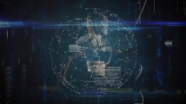 Kadın parlayan 3D ağ ile etkileşime girerken yüzen kod ve verilerle teknolojiyi sergiliyor. Fütürist, dijital, yüksek teknoloji, holografik, veri görselleştirme, ağ, teknoloji