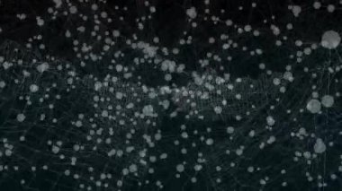 Karanlık sanal uzayda yüzen şeffaf küreler, üç boyutlu animasyon kablo veri ağı oluşturuyorlar. Gelecek, teknoloji, soyutlama, dijital, bağlantı, siber, görselleştirme