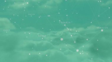 Ağ verileri göktaşı sahnesinde görselleştiriliyor, çizgiler ve sayısal etiketlerle bağlanmış düğümleri gösteriyor. Teknoloji, veri, bağlantı, dijital, yenilik, ağ, soyut