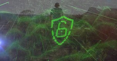 Tasarımcı, asma kilit simgesi ve yayın verileriyle tepelerde dijital güvenlik kavramını araştırıyor. Fütürist, teknoloji, siber güvenlik, soyut, dijital, neon, veri