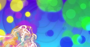 Soyut girdap halindeki sıvı formları dijital bileşimlerde görselleştiriliyor. Parlayan küreler havada süzülüyor. Dijital sanat, soyut tasarım, canlı renkler, akışkan hareket, fütüristik, minimalizm, modernlik