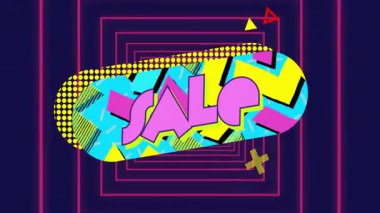 İndirimli metin dansı. Popüler sanat tarzında, eğik renkli oval, neon yeşil hatlarıyla parlayan. Retro, enerji, grafik, tasarım, reklam, renkli, kalın