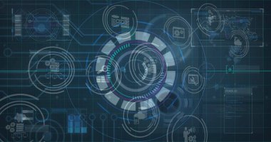 Mavi arkaplanda veri işleme resmi. küresel iş ve dijital arayüz kavramı dijital olarak oluşturulmuş görüntü.