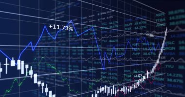 Siyah arkaplan üzerinde veri işleme resmi. küresel iş ve dijital arayüz kavramı dijital olarak oluşturulmuş görüntü.