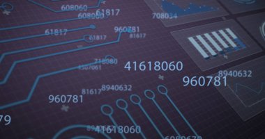 Sayıları değiştirme ve menekşe arkaplan üzerinde entegre devre. veri işleme, programlama ve teknoloji konsepti dijital olarak oluşturuldu.