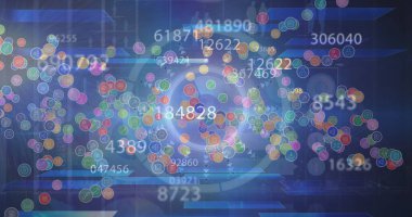 Mavi arkaplanda veri işleme resmi. küresel iş ve dijital arayüz kavramı dijital olarak oluşturulmuş görüntü.