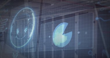 Bilgisayar sunucularında tarama ve veri işleme dürbünlerinin resmi. küresel veri işleme, iş ve finans kavramı dijital olarak oluşturulmuş görüntü.