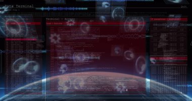 Veri işleme görüntüsü tüm dünyada dijital ekranda. bilgisayarlar, ağ, veri işleme ve dijital arayüz kavramı dijital olarak oluşturuldu.