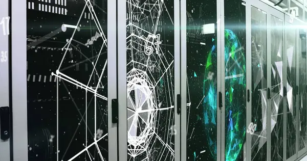 Bağlantı resimleri, bilgisayar sunucuları üzerinden veri işleme. küresel hesaplama, veri işleme ve dijital arayüz konsepti dijital olarak oluşturulmuş resim.