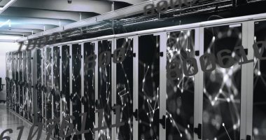 Bilgisayar sunucuları üzerinden bağlantı, sayı ve veri işleme resimleri. küresel hesaplama, veri işleme ve dijital arayüz konsepti dijital olarak oluşturulmuş resim.