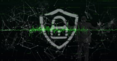 Arka plandaki bağlantı ağı üzerinden çevrimiçi güvenlik asma kilidi resmi. küresel bağlantılar ve veri işleme kavramı dijital olarak oluşturulmuş resim.