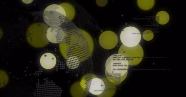 Arayüz içinde yüzen soyut ağ, yarı saydam sarı daireler ve kod parçaları gösteriyor. Teknoloji, siber uzay, dijital, geleceksel, veri, bağlantı, ağ