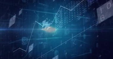 Parlayan Bitcoin sembolü 3 boyutlu arayüz oluşturarak para birimi kodlarını ve yüzen trend çizgilerini gösteriyor. Kripto para birimi, engelleme zinciri, dijital, yatırım, finans, teknoloji, sanal