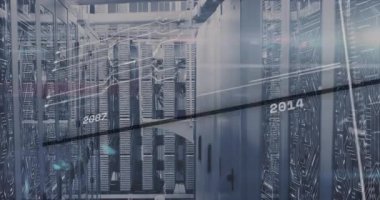 3D veri merkezi, yukarıdan geçen veri kablolarını askıya alıyor, devre hatları serin mavi renkte yüzüyor. Teknoloji, ağ oluşturma, siber güvenlik, fütüristik, sanayi, altyapı, dijital