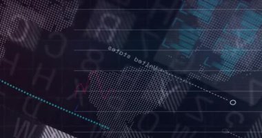 Dijital finans animasyonu noktalı dünya haritası kırmızı mavi grafikler ve deniz mavisi çubukları sunuyor. Veri görselleştirme, finans, analitik, teknoloji, gösterge paneli, gösterge paneli tasarımı, iş zekası