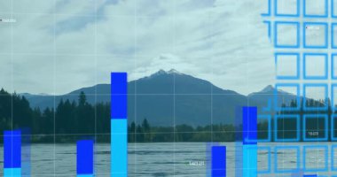Dünya haritasını görselleştirmek manzara üzerinde, mavi çizgi grafiği ve sayısal etiketleri gösterir. Doğa, panorama, topoğrafya, analitik, açık hava, dijital, manzaralı