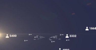 Yüzen kullanıcı avatarları düz dizayn düzleminde geri çekilirken, parlayan güneş benzeri ışık parlıyor. Futuristik, soyutlama, dijital, ağ oluşturma, görselleştirme, bağlantı, neon