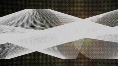 Noktalı kurdeleler ve ızgara daireler içeren soyut dalga örgüleri dijital uzayda akıyor. Fütürist, dijital, soyut, geometrik, dinamik, teknoloji, ağ
