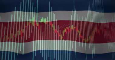 Dalgalı Tayland bayrağı şeffaf deniz mavisi hacmi çubukları ve çift renkli şamdan çizelgesi 3D. Vatansever, finans, veri görselleştirme, dijital, modern, yatırım, analitik