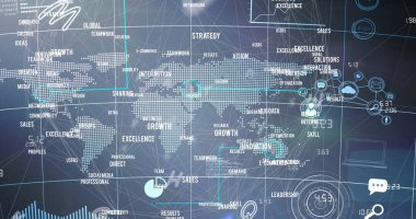 Küre ve bağlantı ağlı metin görüntüsü. Dijital arayüz teknolojisi ve ağ konsepti dijital olarak oluşturuldu.