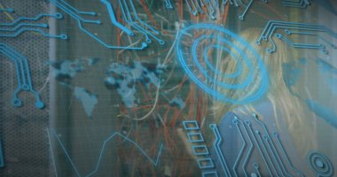 Küre ve bağlantı ağlı metin görüntüsü. Dijital arayüz teknolojisi ve ağ konsepti dijital olarak oluşturuldu.