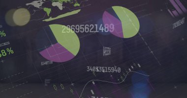 Noktaların üzerinden veri işleme görüntüsü. Küresel iş ve dijital arayüz kavramı dijital olarak oluşturulmuş görüntü.