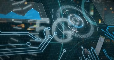 Küre ve bağlantı ağlı metin görüntüsü. Dijital arayüz teknolojisi ve ağ konsepti dijital olarak oluşturuldu.