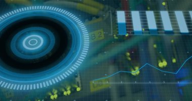 Bilgisayar sunucusundaki kablolar üzerinden tarama ve veri işleme görüntüsü. küresel hesaplama ve veri işleme kavramı dijital olarak oluşturulmuş resim.