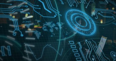 Küre ve bağlantı ağlı metin görüntüsü. Dijital arayüz teknolojisi ve ağ konsepti dijital olarak oluşturuldu.