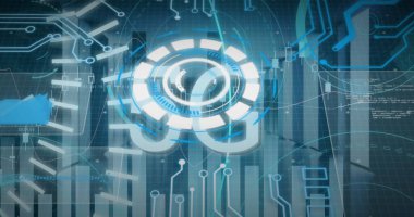 Küre ve bağlantı ağlı metin görüntüsü. Dijital arayüz teknolojisi ve ağ konsepti dijital olarak oluşturuldu.