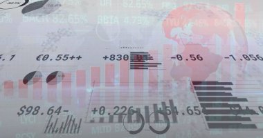 Finansal grafiklerin ve gri arkaplandaki değişen numaraların resmi. küresel iş, finans, ekonomi ve teknoloji konsepti dijital olarak oluşturulmuş imaj.