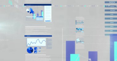 Beyaz arkaplan üzerinde veri işleme resmi. Küresel iş ve dijital arayüz kavramı dijital olarak oluşturulmuş görüntü.