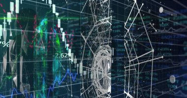 Küre ve bağlantı ağlı metin görüntüsü. Dijital arayüz teknolojisi ve ağ konsepti dijital olarak oluşturuldu.