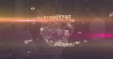 Küre ve bağlantı ağlı metin görüntüsü. Dijital arayüz teknolojisi ve ağ konsepti dijital olarak oluşturuldu.