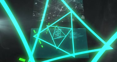 Şekiller üzerinde veri işleme resmi. Küresel iş ve dijital arayüz kavramı dijital olarak oluşturulmuş görüntü.