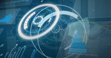 Küre ve bağlantı ağlı metin görüntüsü. Dijital arayüz teknolojisi ve ağ konsepti dijital olarak oluşturuldu.