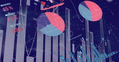 Mavi arkaplanda veri işleme resmi. küresel iş ve dijital arayüz kavramı dijital olarak oluşturulmuş görüntü.