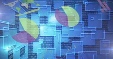 Mavi arkaplanda veri işleme resmi. küresel iş ve dijital arayüz kavramı dijital olarak oluşturulmuş görüntü.