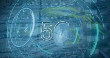 Sunucu odasının üstündeki dijital arayüzün resmi. Küresel iş, finans, veri işleme ve dijital arayüz kavramı dijital olarak oluşturuldu.