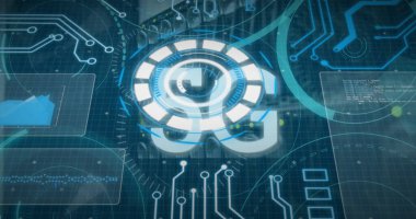 Küre ve bağlantı ağlı metin görüntüsü. Dijital arayüz teknolojisi ve ağ konsepti dijital olarak oluşturuldu.